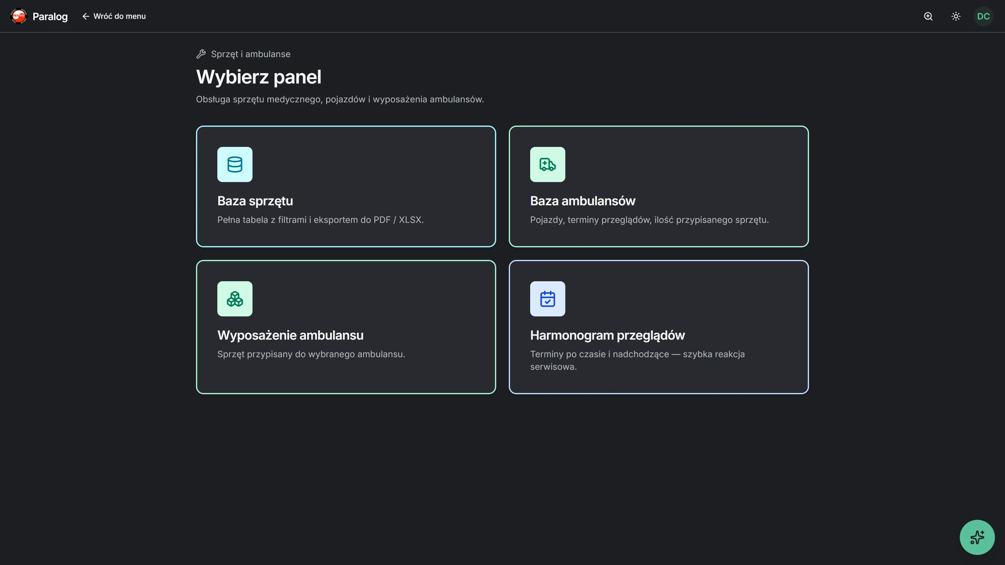 Paralog — baza sprzętu i ambulansów