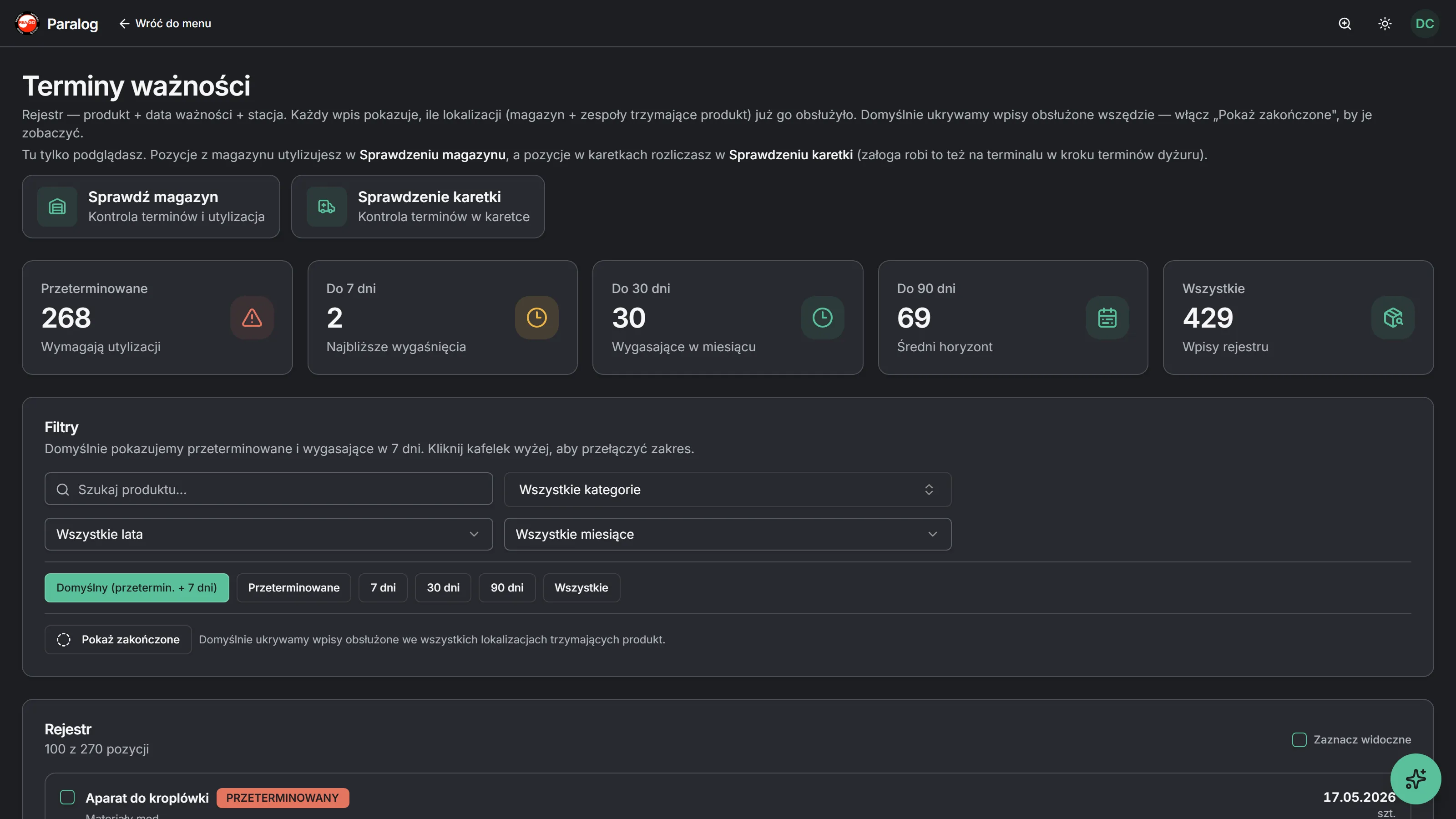 Paralog — rejestr terminów ważności