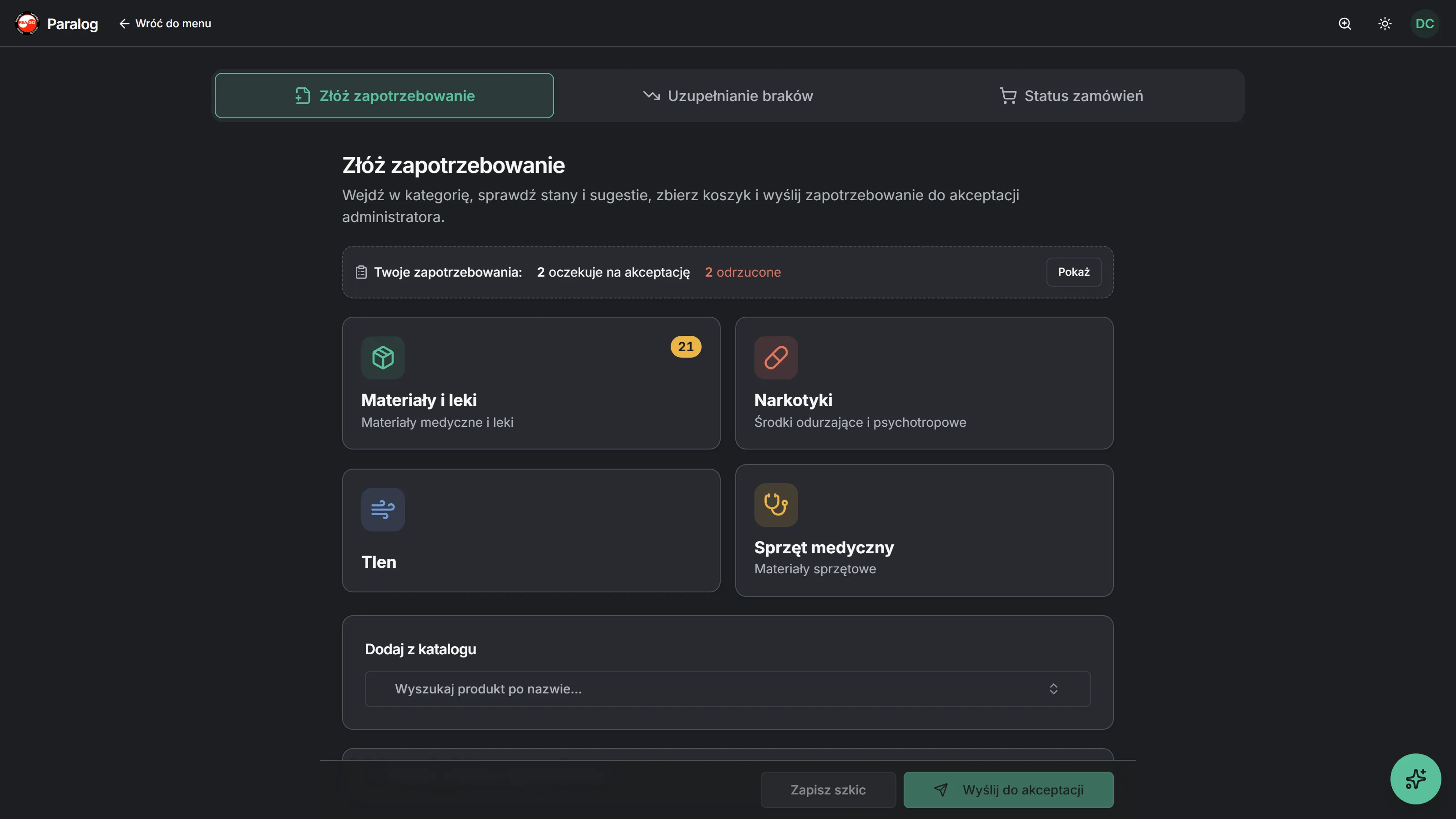 Paralog — hub zamówień i zapotrzebowań